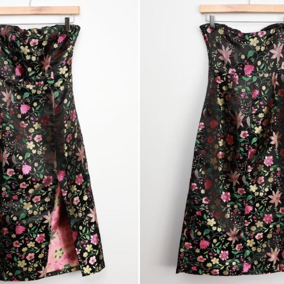 NWT Lulu's Make a Move Strapless Satin Floral Jacquard Midi Dress Homecoming S - Picture 7 of 9